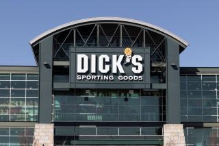The "Dick's" logo in front of a building