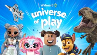 a close up of virtual toys on a blue background