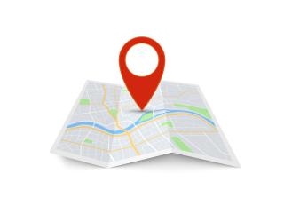 an illustration of a map with a red pin in it