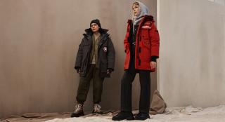 Two models wear Canada Goose apparel.