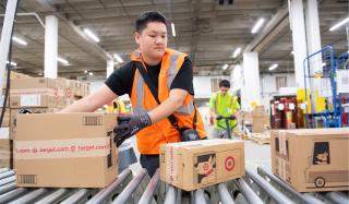 A worker at a Target facility in Minneapolis. 