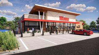 A rendering showing a forthcoming Wawa store.