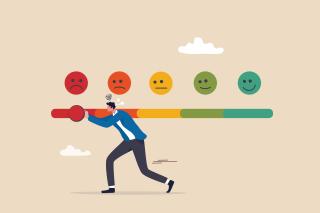 A graphic of a man pushing a slider toward an angry face.