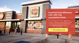 A screenshot of Jiffy Trip's website that shows a photo of one of its stores.