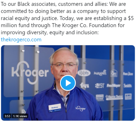 Rodney McMullen shared a video message responding to the death of George Floyd on Kroger's social media channels.