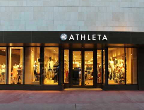 a store front at night
