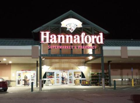 a store front at night