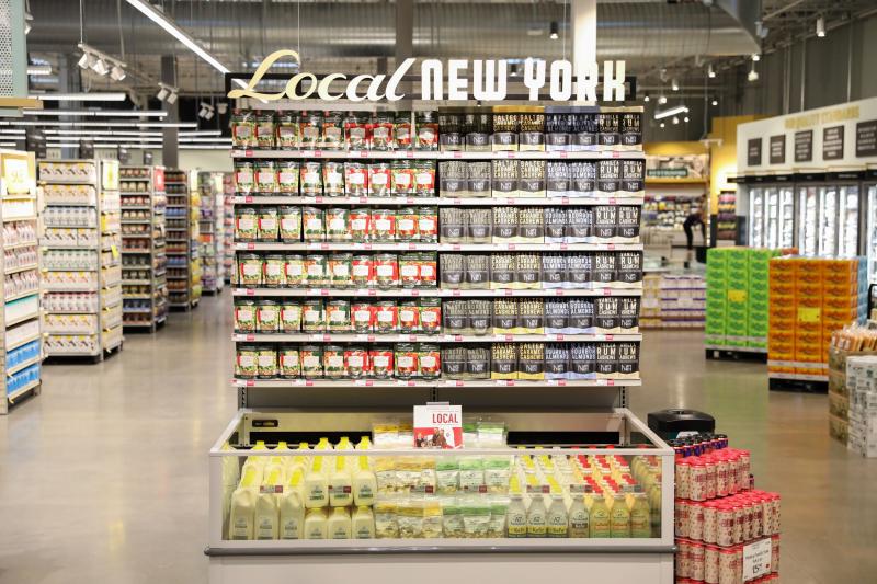 A display of local New York products in a Whole Foods Market store.