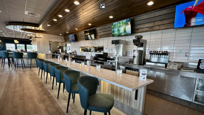 A photo showing the counter at the Fork and Compass restaurant. 
