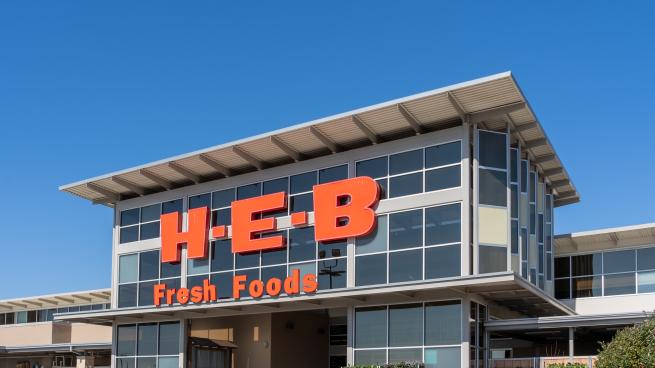 An exterior shot of a H-E-B store.